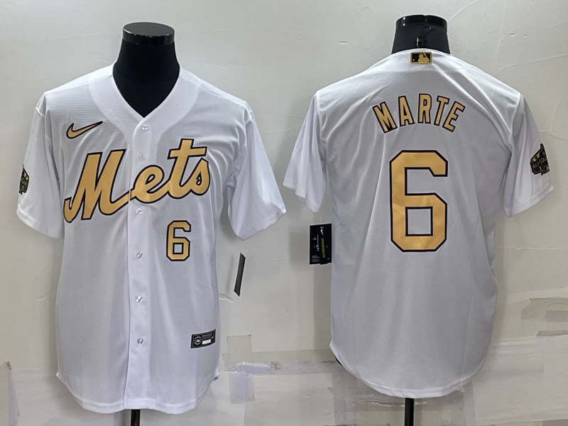 Men's New York Mets #6 Starling Marte 2022 All-Star White Cool Base Stitched Baseball Jersey